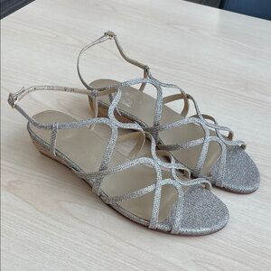Stuart Weitzman turning down strappy glittery sparkly wedge sandals heels size 9